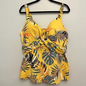NWT Yellow Tropical Leaf Print Tankini Top